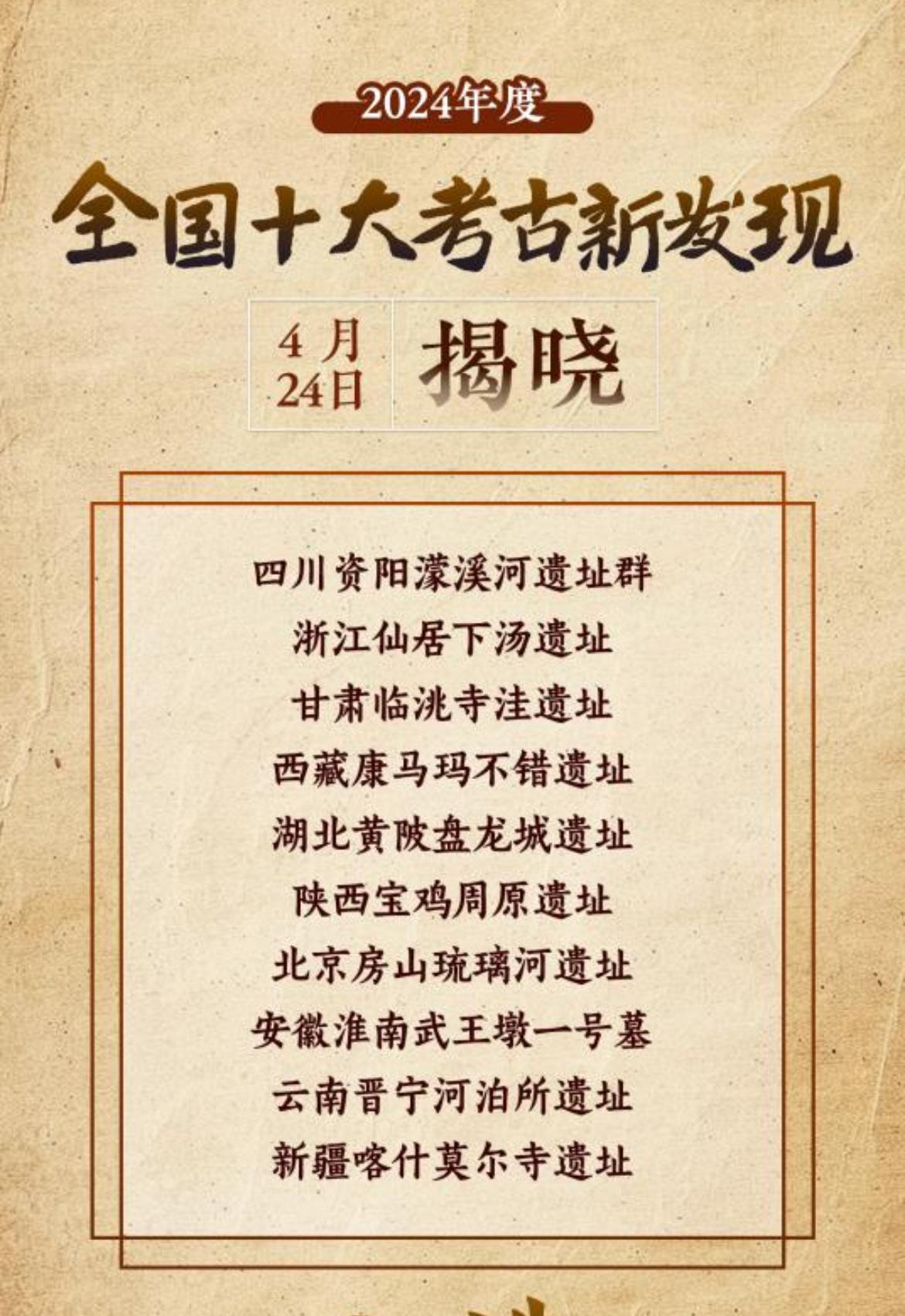 2024年度中国十大考古新发现公布了，历史也在这一次次的新发现中不断更新。
资阳