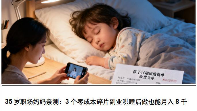 35岁职场妈妈亲测：3个零成本碎片副业，哄睡后做也能月入8千