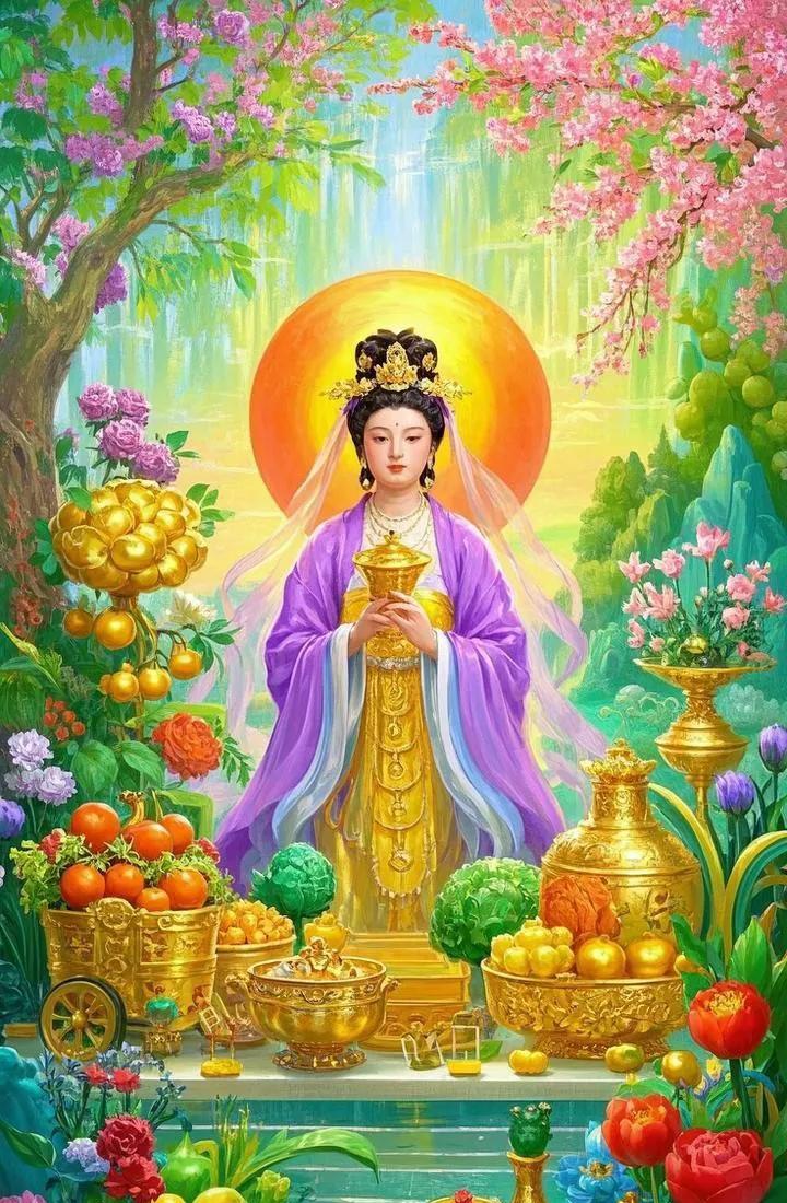一拜王母赐福泽，家庭和睦笑声多。二拜王母身康泰，病痛远离心不哀。三拜王母财运来，