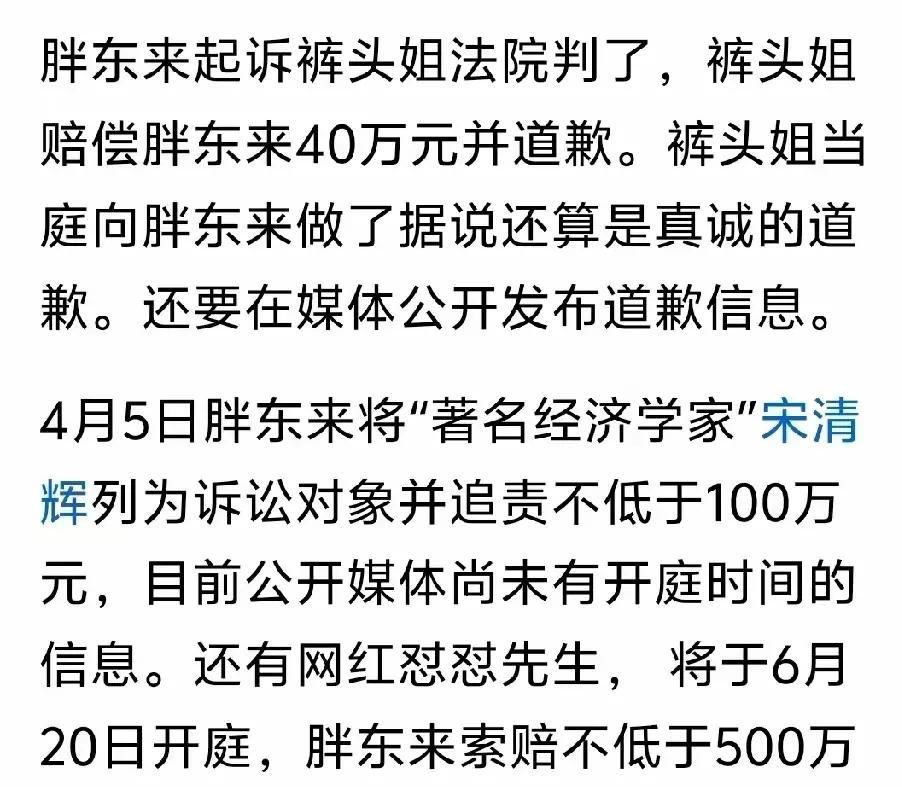 裤头姐赔了40万，接下来就看宋经济学家了。
结果是：裤头姐赔偿胖东来40万元人民