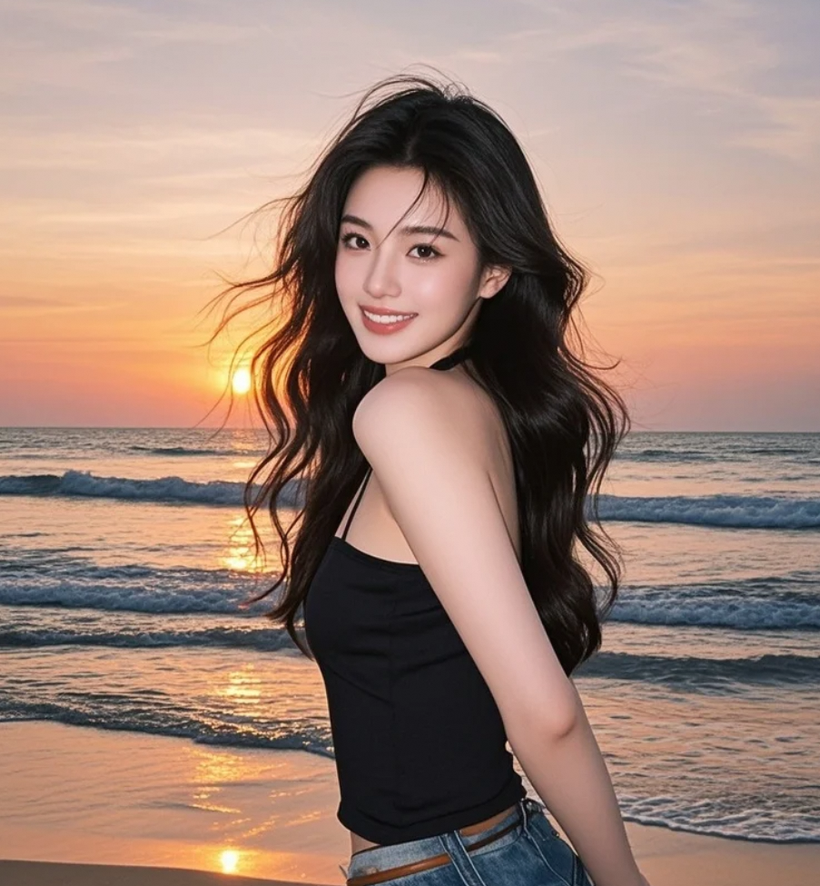 夕阳西下，她长发如瀑，回眸一笑，气场震慑灵魂