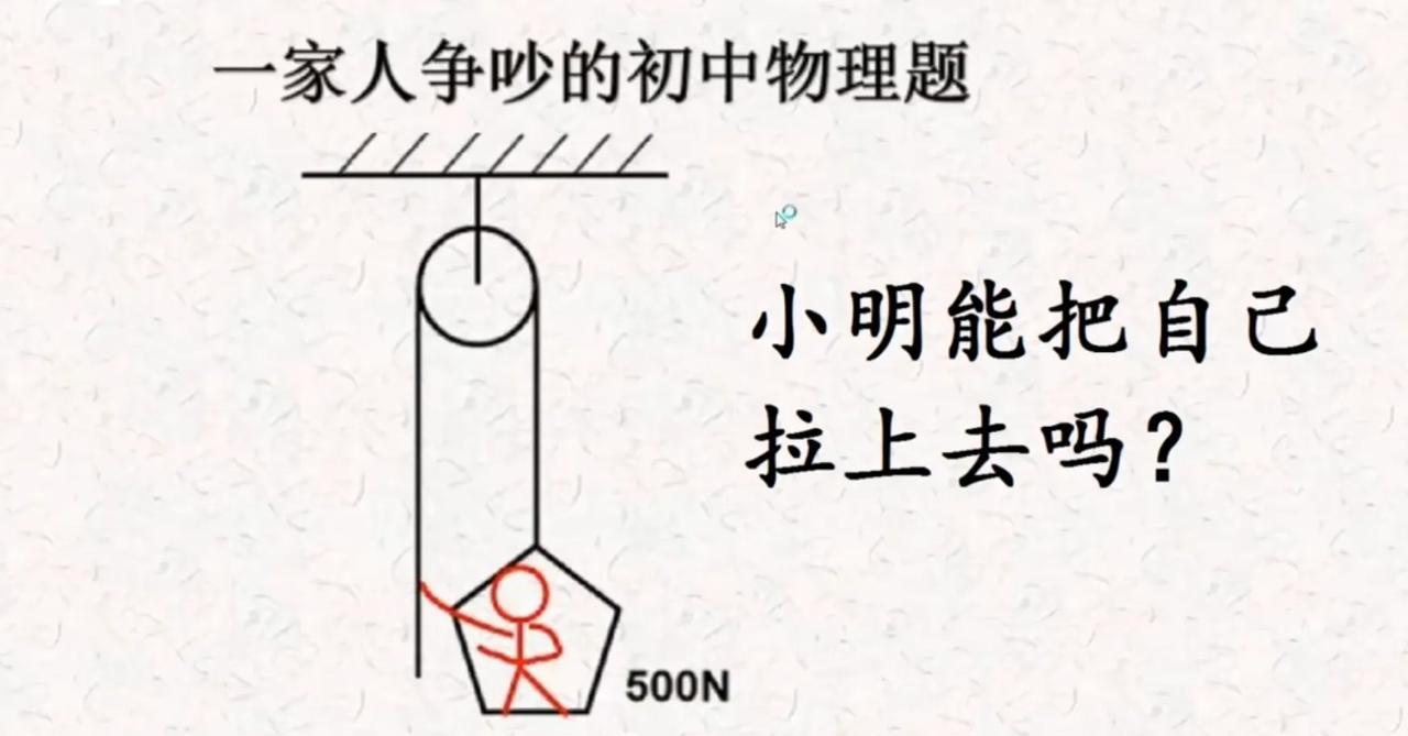这道物理题，把一家人整“吵”起来了！
这时候就得回忆定滑轮的特点啦，定滑轮不省力