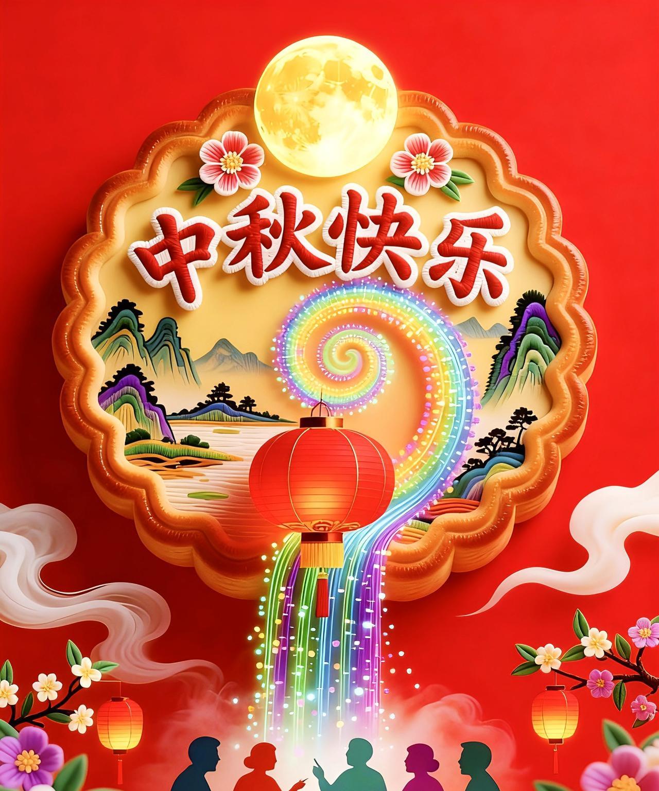 《桂枝香·中秋快乐》
        金风送爽，正中秋月满，清辉遍洒。千里江山如