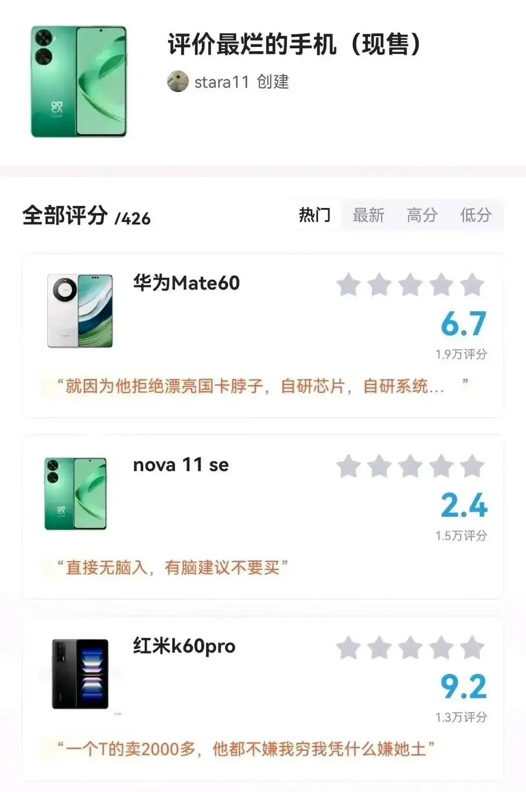 评价最烂的手机，有你的没？