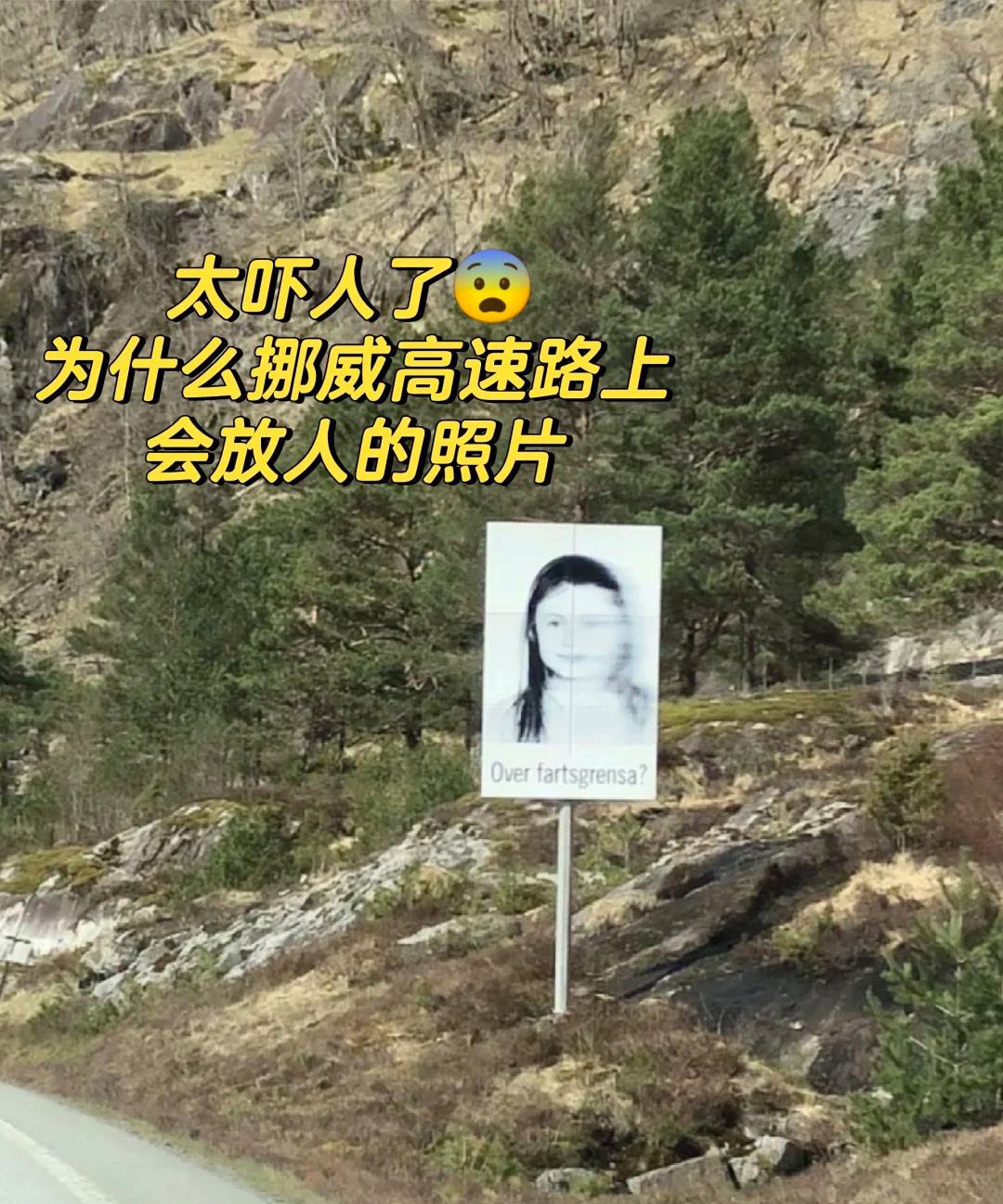 太吓人了吧！为什么要在高速路上放人的照片呢？搞不懂啊？