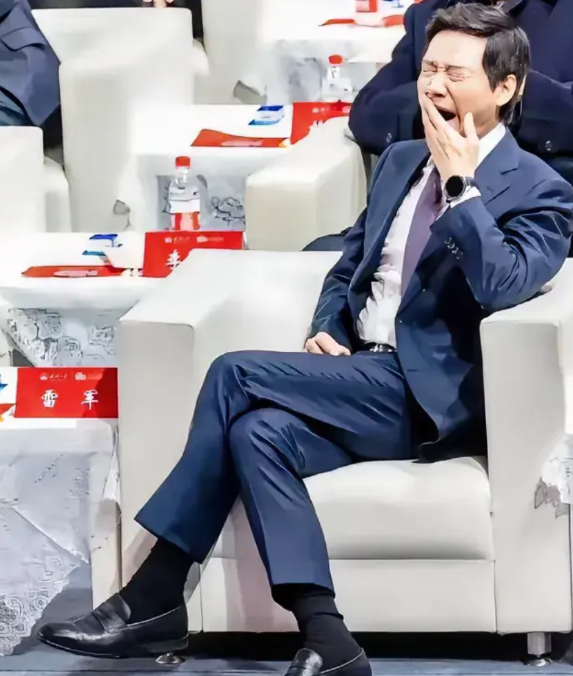 哪个记者这么牛，抓拍到雷军的这张照片。雷军是比较辛苦的，产业比较大，管着造车、造