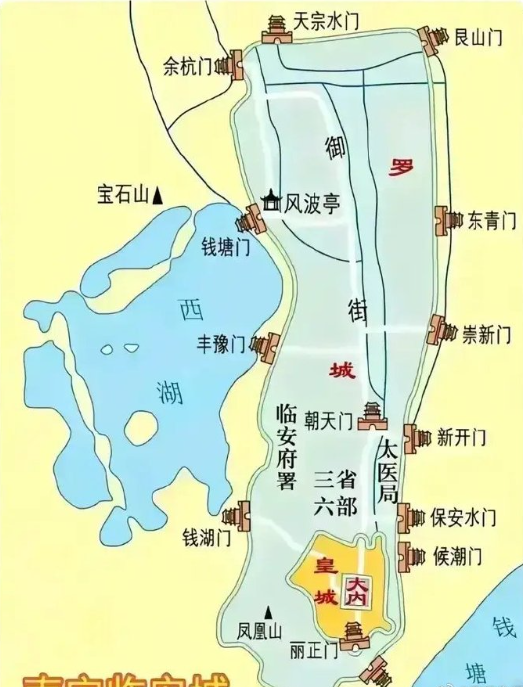 南宋临安城，是历朝历代最小的都城！看看唐代的长安城，84平方公里。
明代南京城，