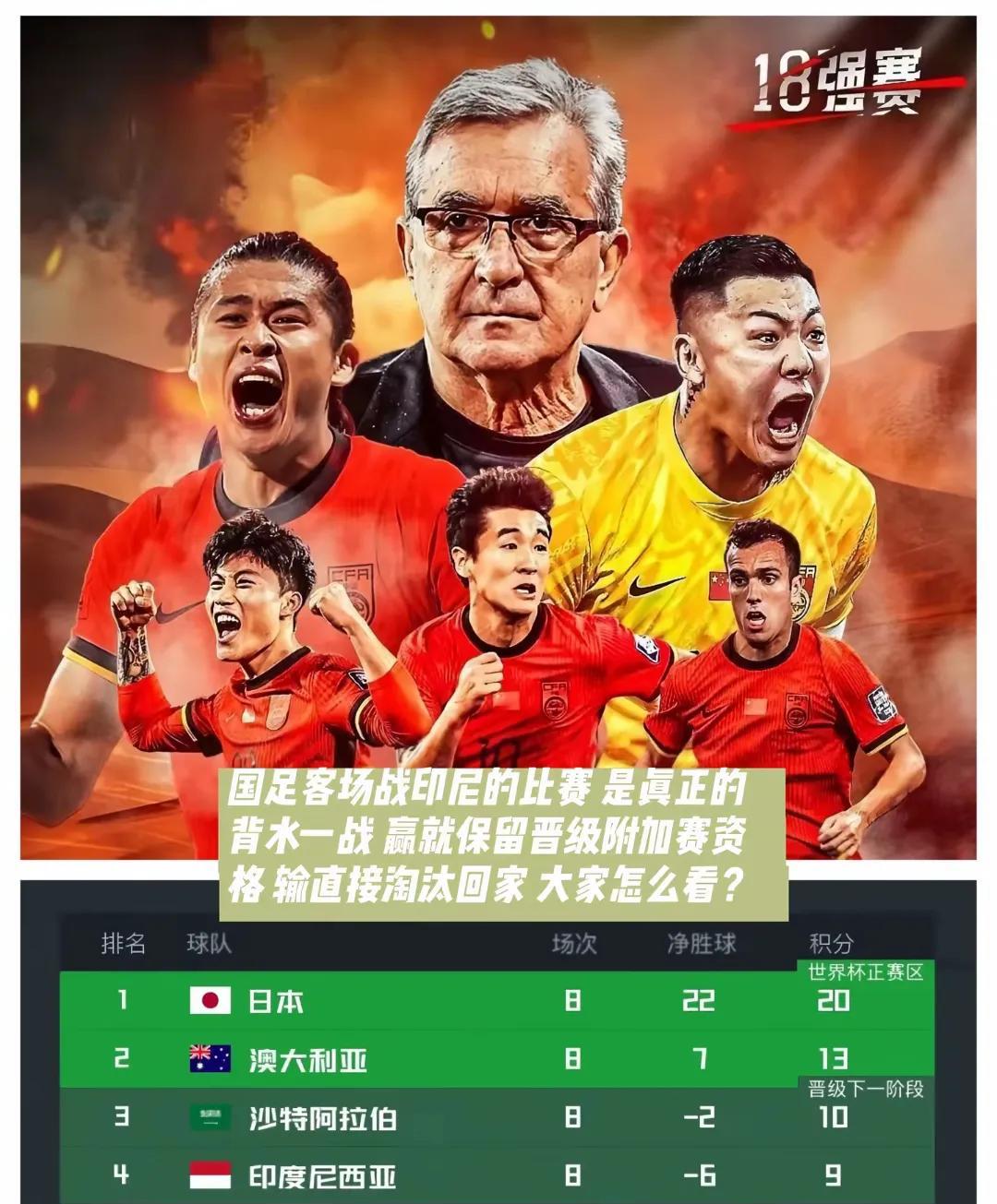 国足今晚生死战！输球提前告别世界杯
今晚21:45，国足将客场挑战印尼，这场比赛