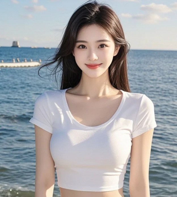 她踩着浪花走来，像童话里的女主角