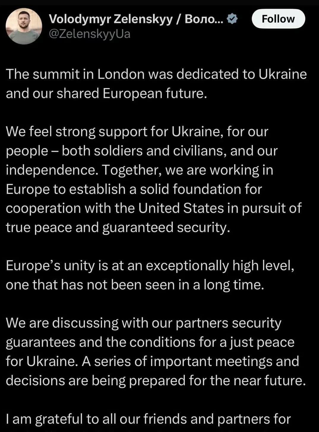 欧洲伦敦会议达成共识:美国必须给乌克兰提供安全保障。
泽连斯基被赶出白宫，第一时