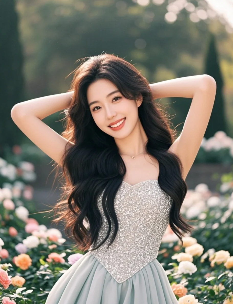 青春的气息扑面而来，长发女孩的笑容明媚如初阳