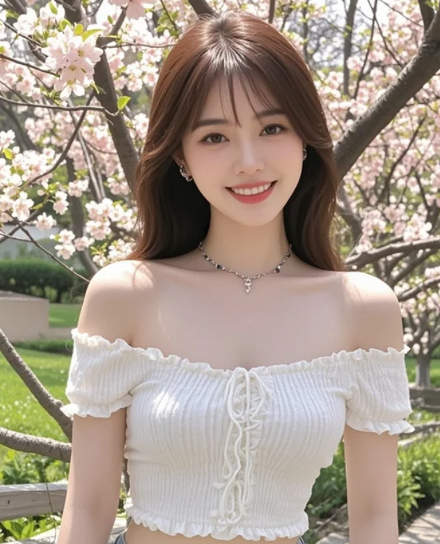 春风拂过，樱花与她一同轻舞飞扬