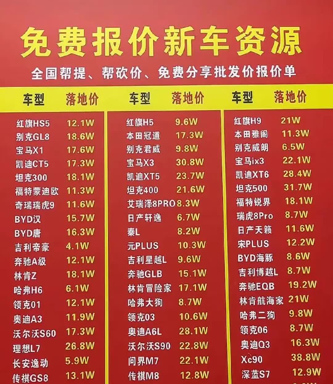 现在新车的价格真便宜。