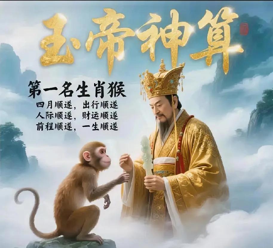 玉帝神算
第一名：生肖猴
四月顺遂
出行顺遂
人际顺遂
财运顺遂
前程顺遂
一生