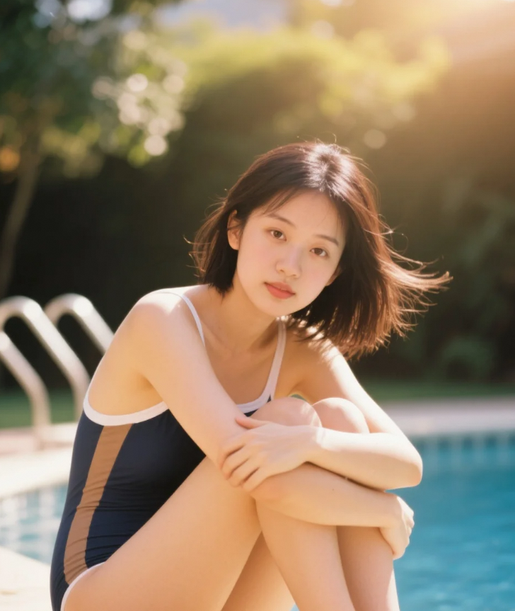 逆光勾勒的曲线诗行，泳池成为天然取景框