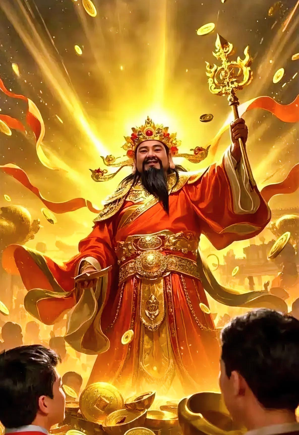 今天是传统中财神下凡的日子，街头巷尾满是喜庆劲儿。大家都盼着财神一到，好运就跟着