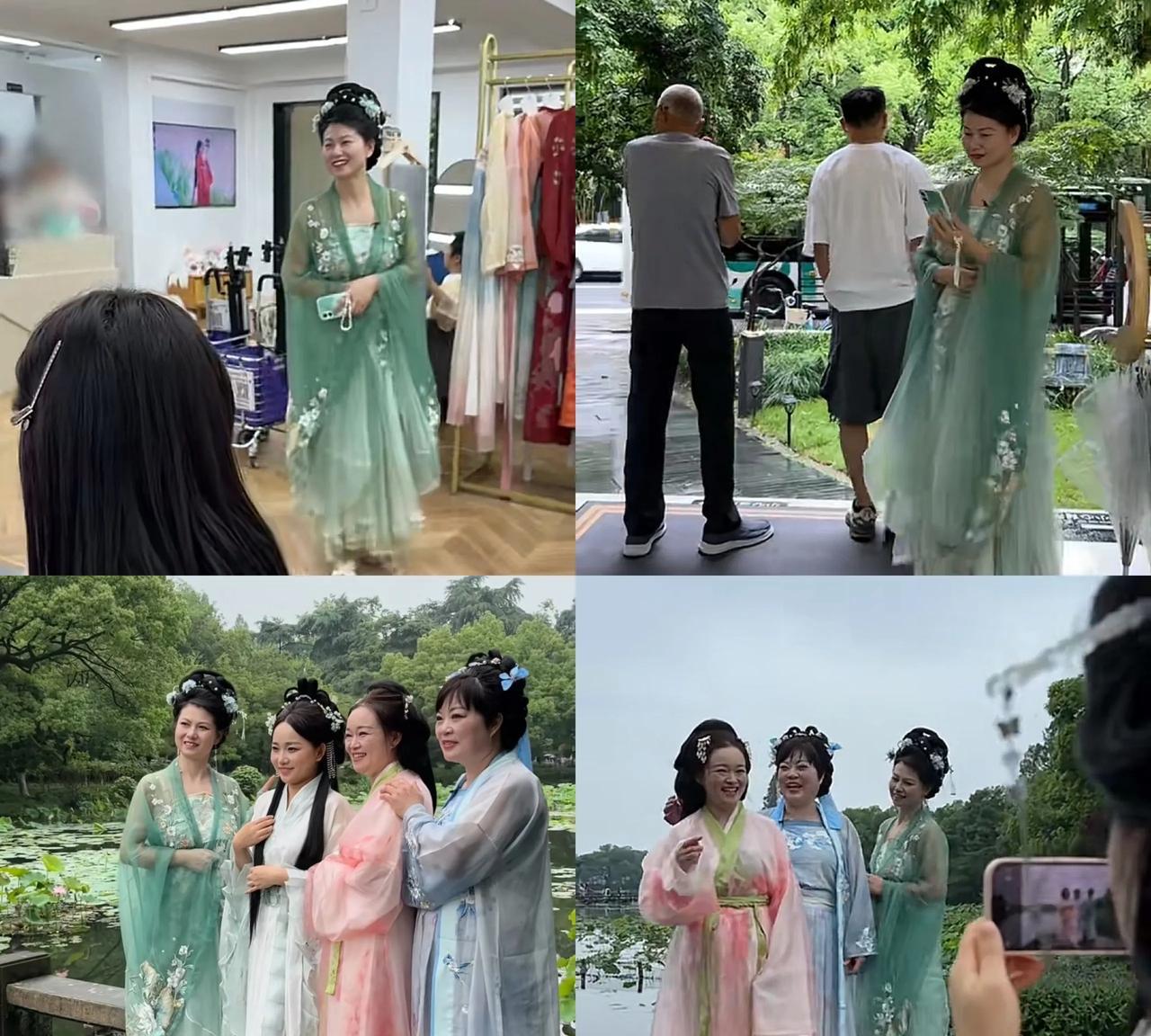 红姐的古装扮相超绝！小凤一家去杭州西湖拍写真，很多网友都说，红姐的古装扮相很漂亮