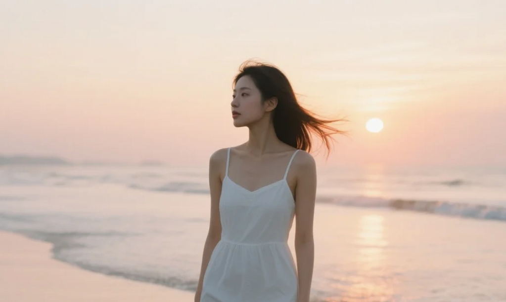 今天在海滩散步的时候，我穿上了这条连衣裙，希望能给你带来一份惊喜。