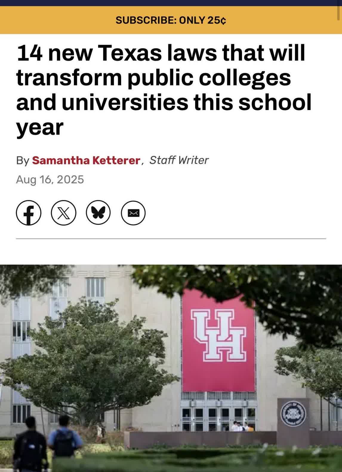 美国得克萨斯州从今年9月起将对公立大学实施一系列新法律，包括：

禁止反对以