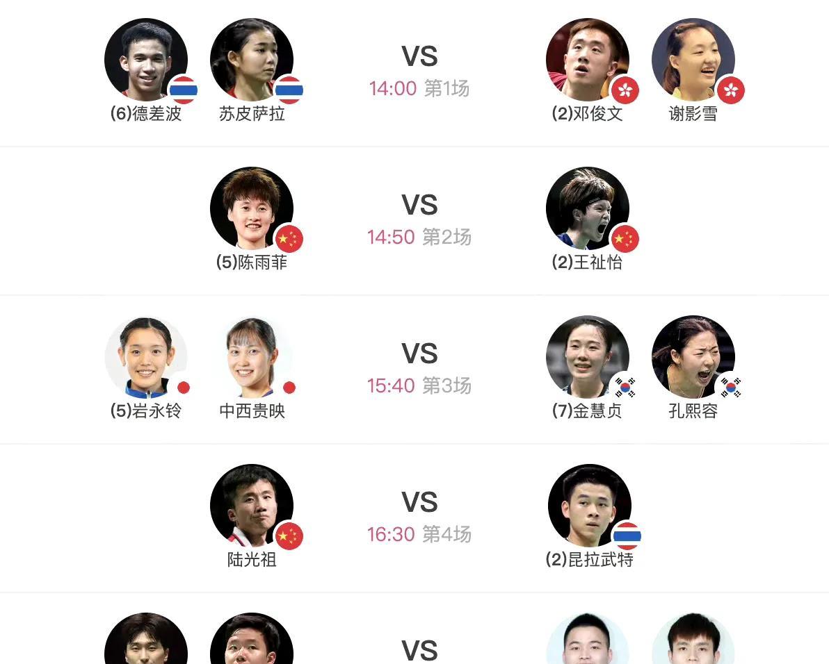 明日（6月1日，周日）赛程！
2025年新加坡羽毛球公开赛6月1日赛程如图。
各
