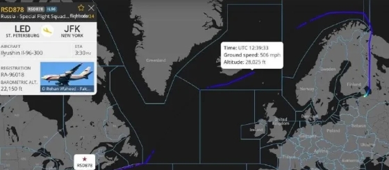 俄政府专机秘密飞抵美国 

根据Flightradar24航班追踪数据显示，一架