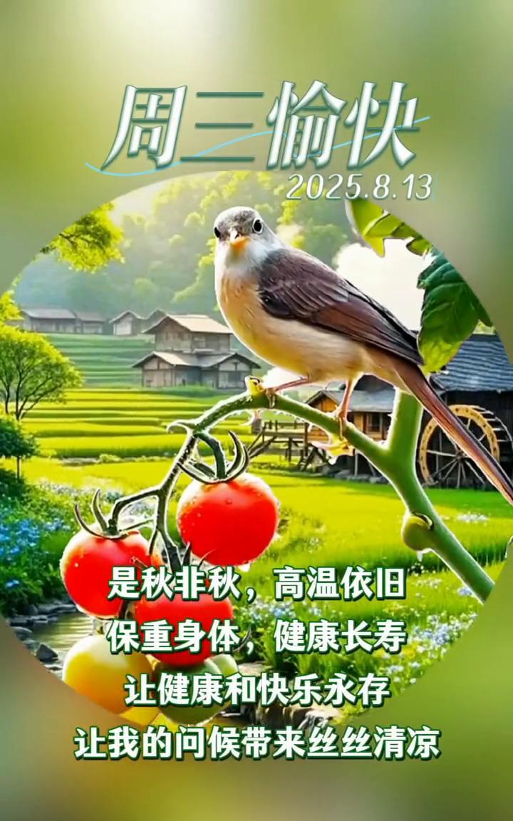 周三愉快，2025.8.13。是秋非秋，高温依旧。保重身体，健康长寿。让健康和快