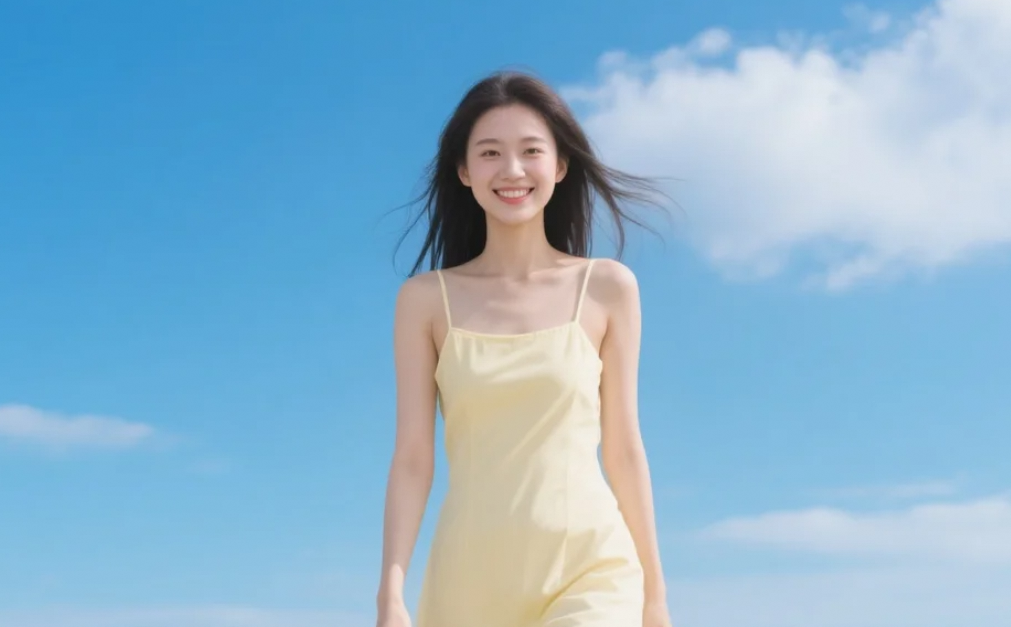 海风吹得裙摆飞扬，那一刻我觉得自己是世界上最幸福的女孩。