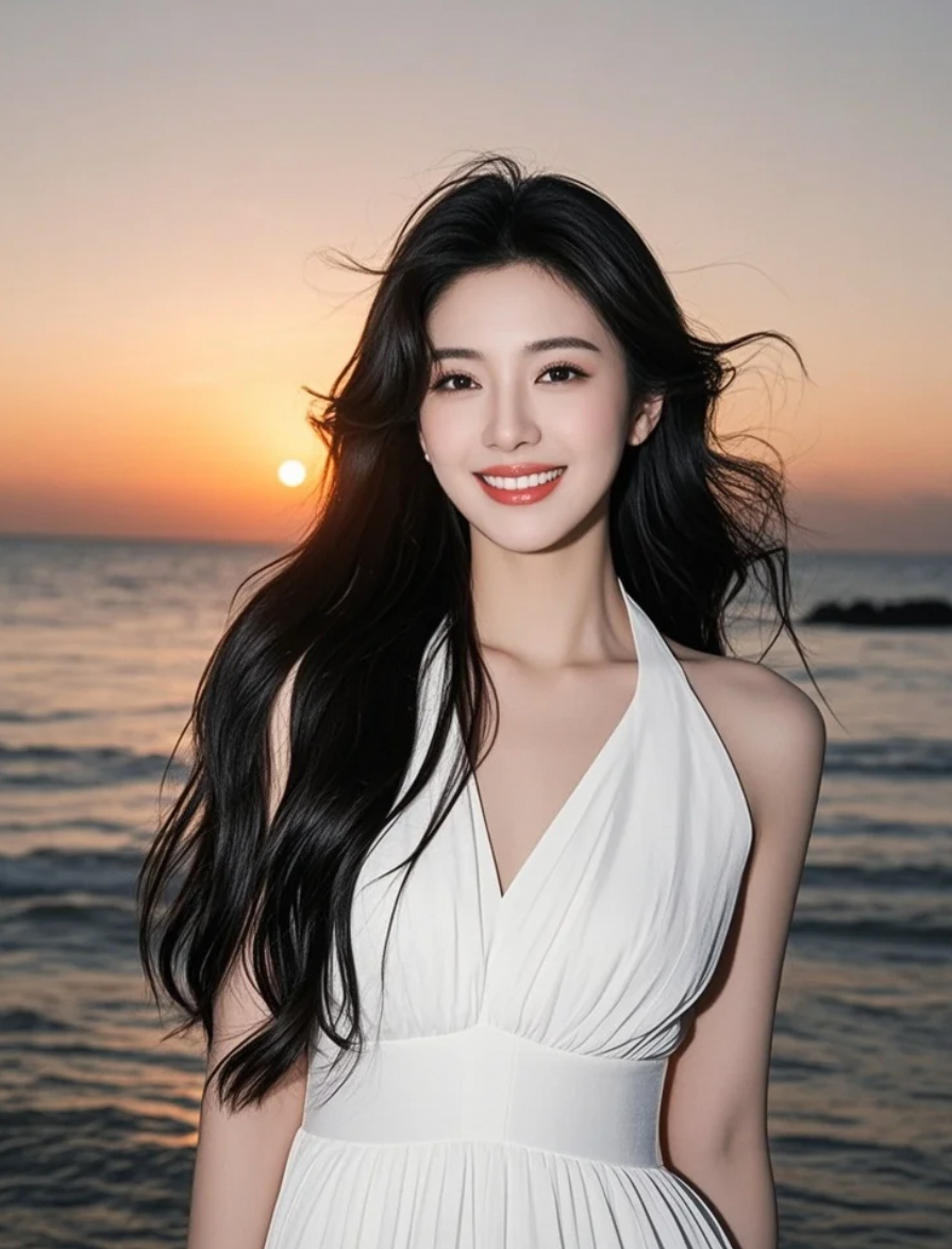 当裙摆掠过金色的沙滩，海天共染一色温柔