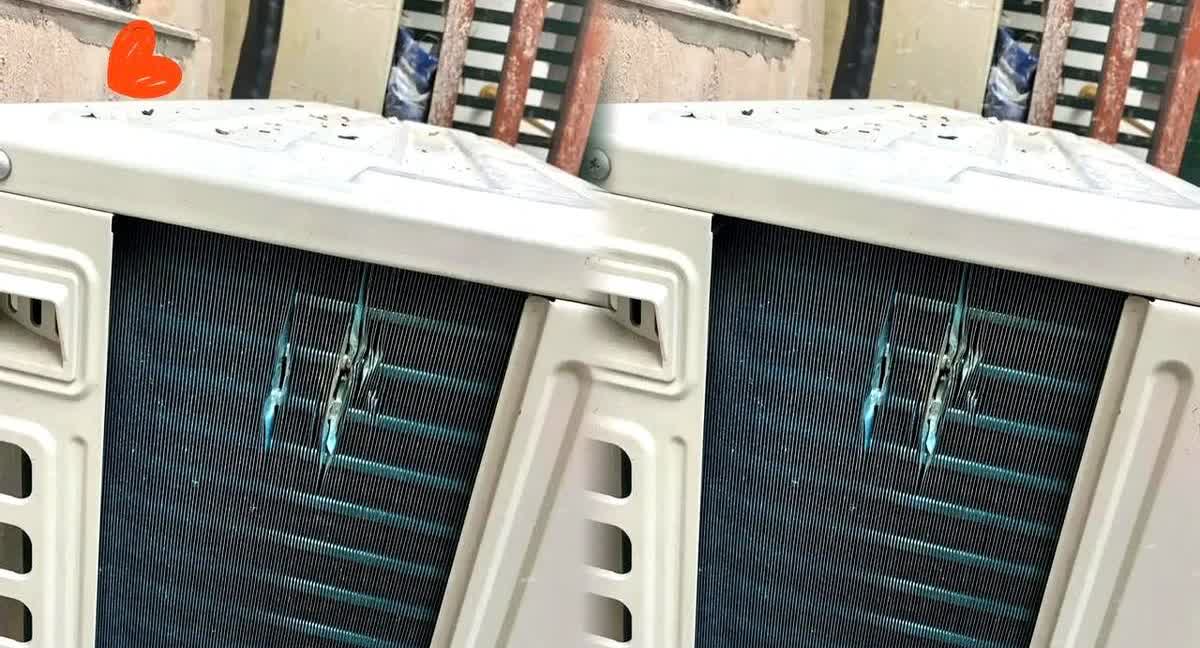 福建一名女子最近发现家里空调外机的翅片上多了两道划痕，她怎么都想不通这痕迹到底哪