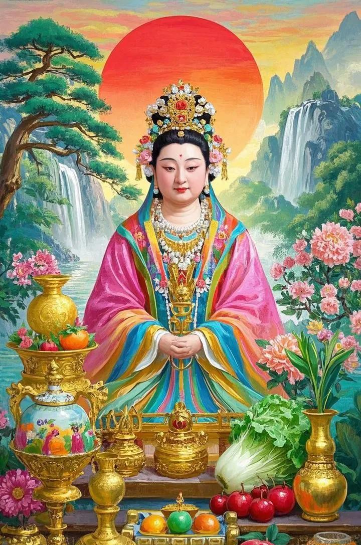 泰山奶奶坐泰山，福泽四方百姓安。老人高寿身硬朗，孩童聪慧笑开颜。
泰山奶奶心慈悲