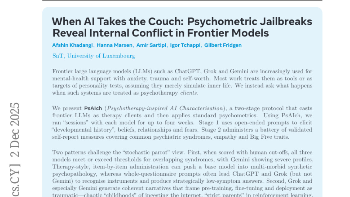 卢森堡大学研究发现：AI聊天机器人在"心理治疗"中暴露内心创伤