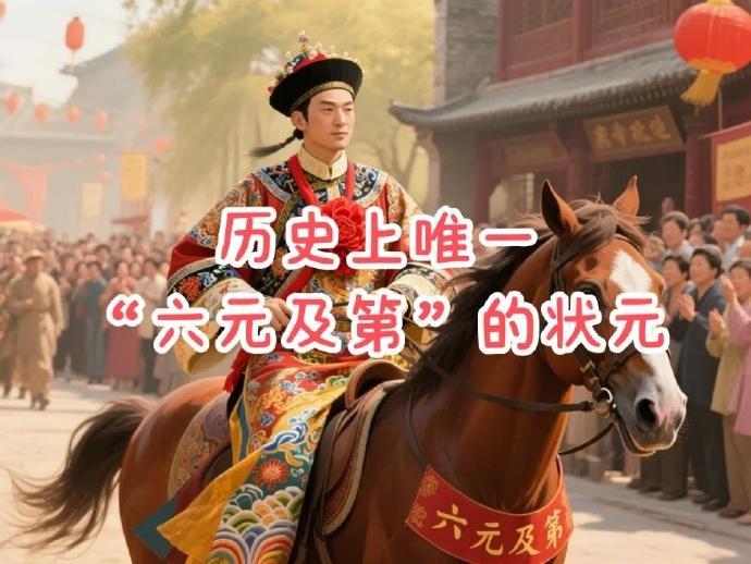 古代唯一连中“六元”的状元，
解元、会元、状元称“大三元”，
县试、府试、院试均