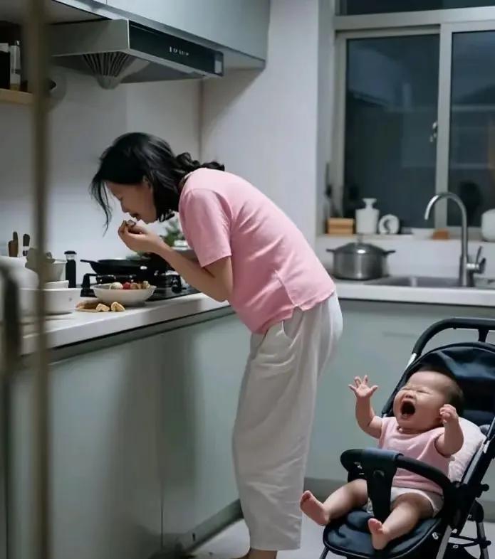 被一条评论破防了：
她驼着背
匆忙吃着剩饭
孩子在一旁哭闹
厨房一片凌乱
没人知