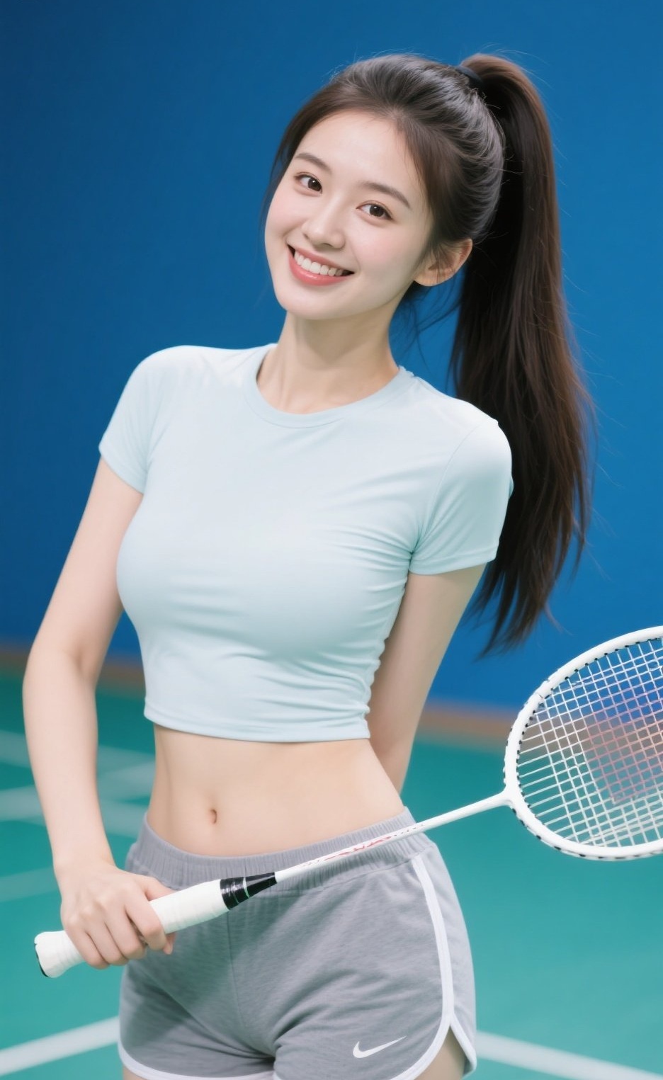 球场女神显风采，玲珑曲线韵满怀