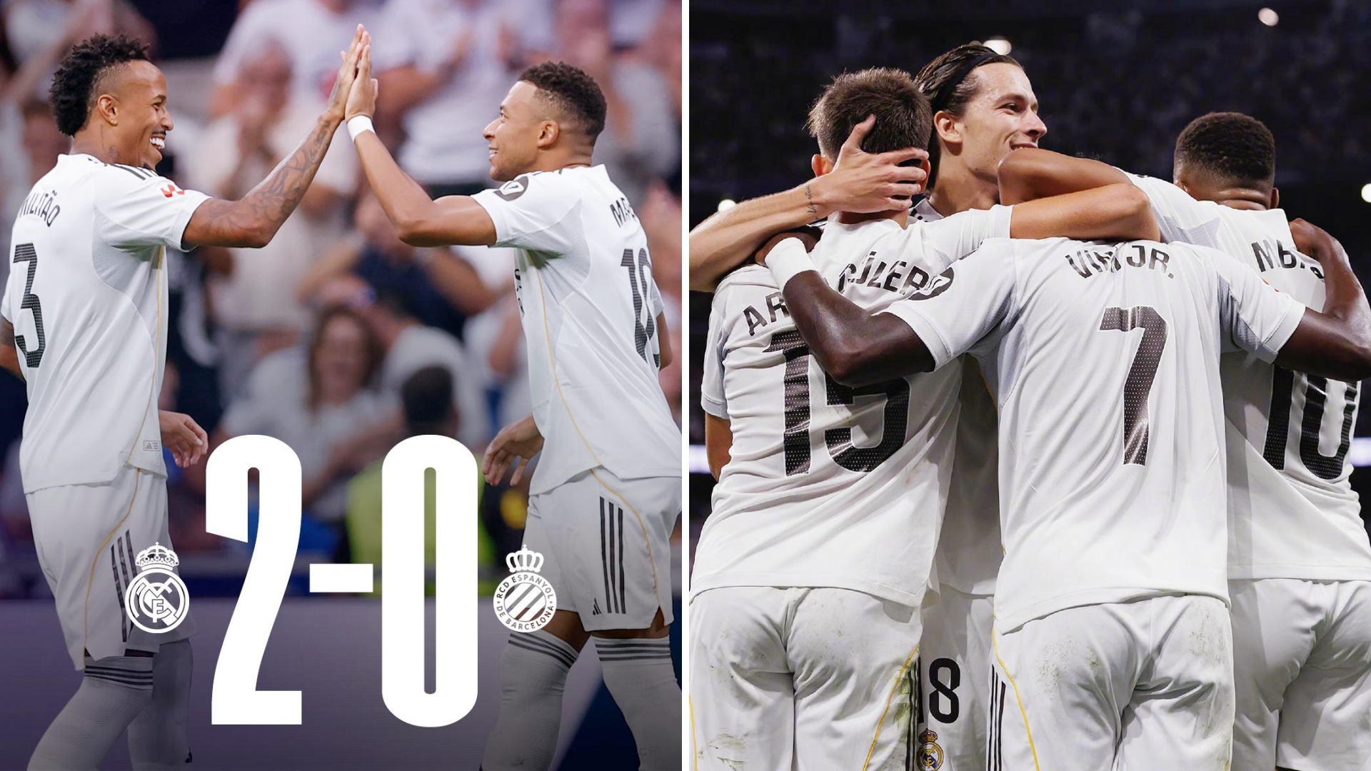 西甲：皇家马德里主场2-0击败西班牙人，5连胜继续领跑榜首。
皇马全场碾压对手，