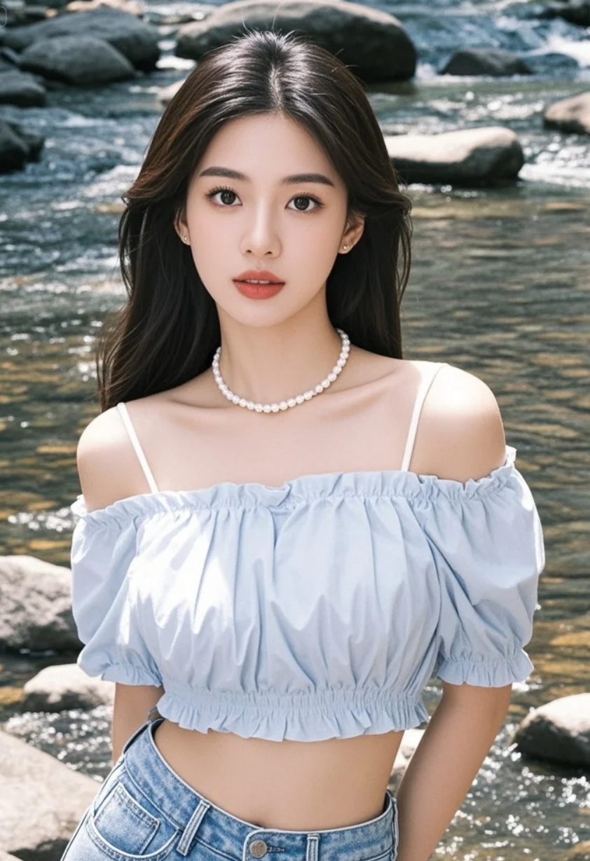 溪声入耳，心事随波，她将烦恼交给流水带走。