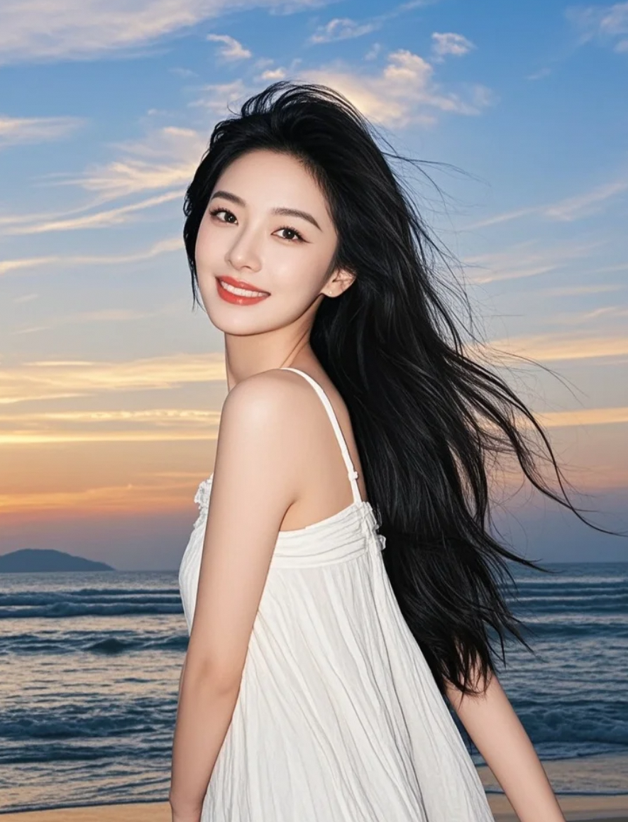 她走向海，裙摆划开暮色，如同划开诗的扉页