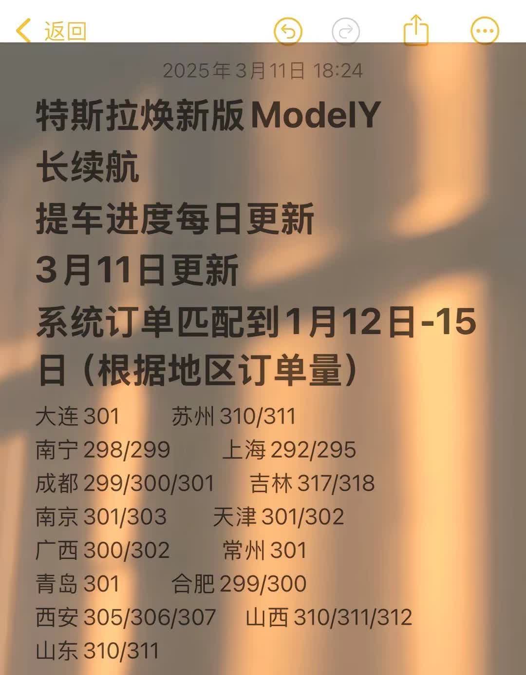 焕新版ModelY长续航每日交付进度。3月11日特斯拉焕新版ModelY长续航提