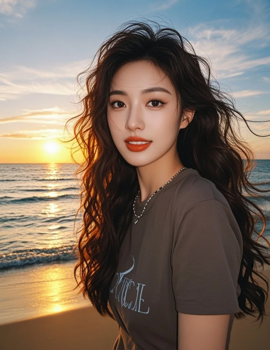 她在海边，活得自由又自在