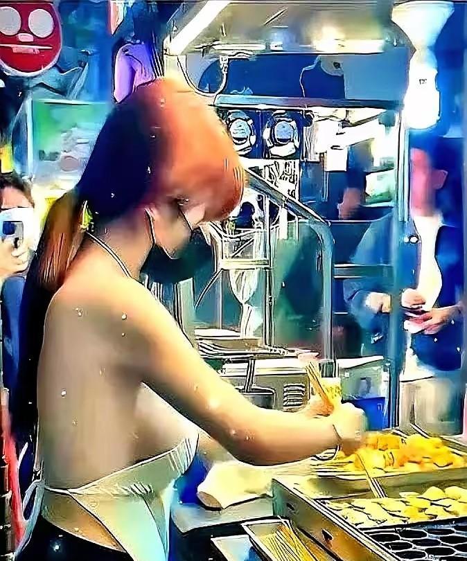 餐饮行业，“内卷”到惊人！
年轻女摊主，拿出最后的招。
天气热，能不穿的不穿，为
