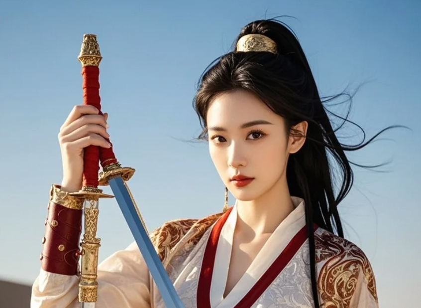 沙海孤烟直，古装女剑客的背影