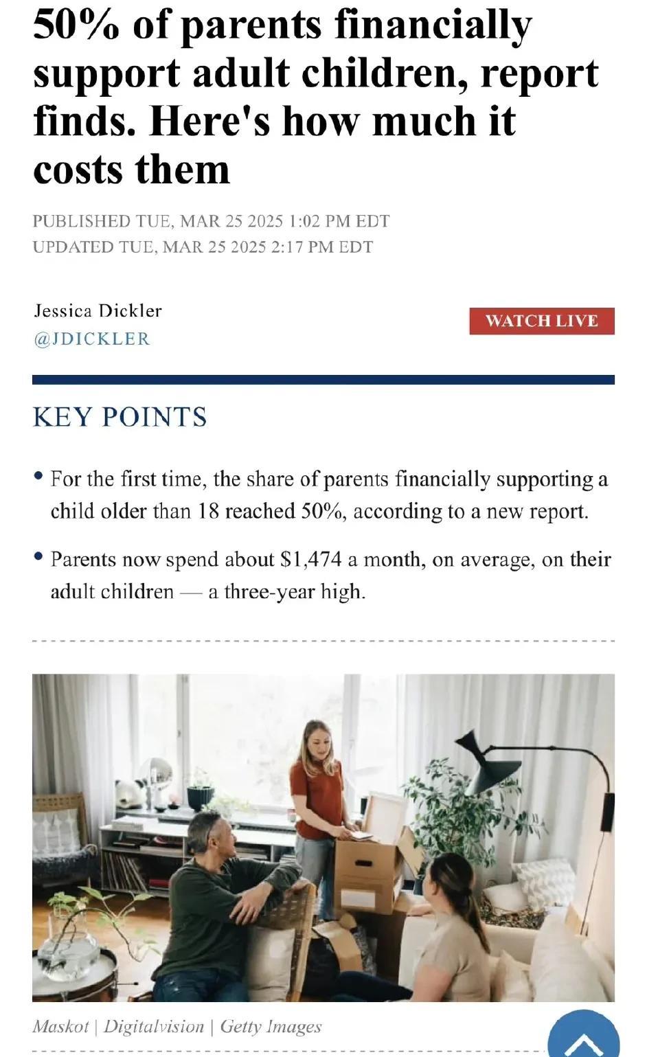 根据Savings.com的新调查，半数以上的美国父母会给18岁以上的成年子女提