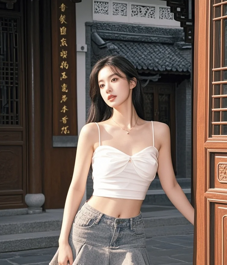 古院青阶上，气质佳人如诗如画，颜值点亮这方天地