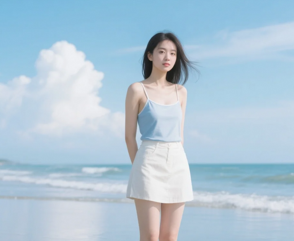 海浪为她伴奏，她是夏日海滩的女王