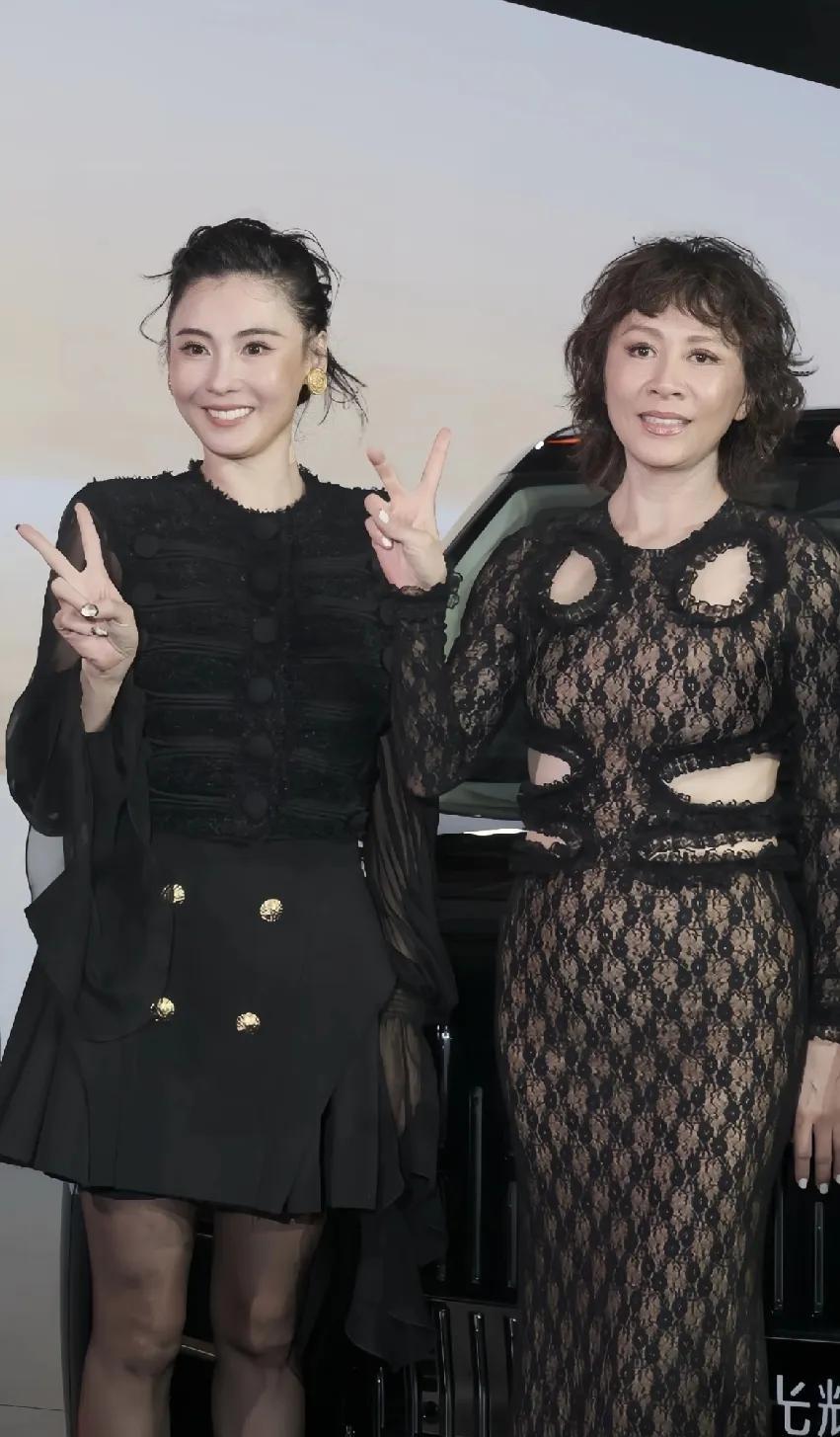 张柏芝虽然穿着黑丝，
但是比刘嘉玲保守多了。[泪奔]