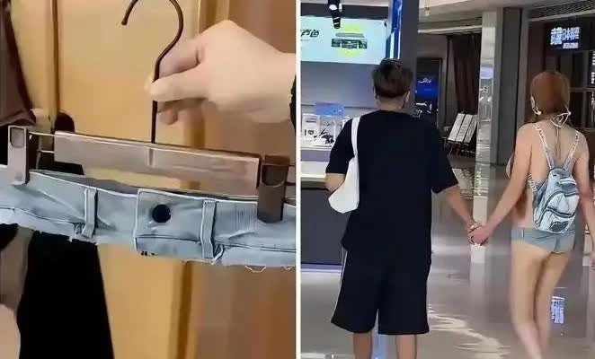“一分裤”女生牵着男子手，在商场被拍下来这一幕。
如今时代在变化，思想也是越来