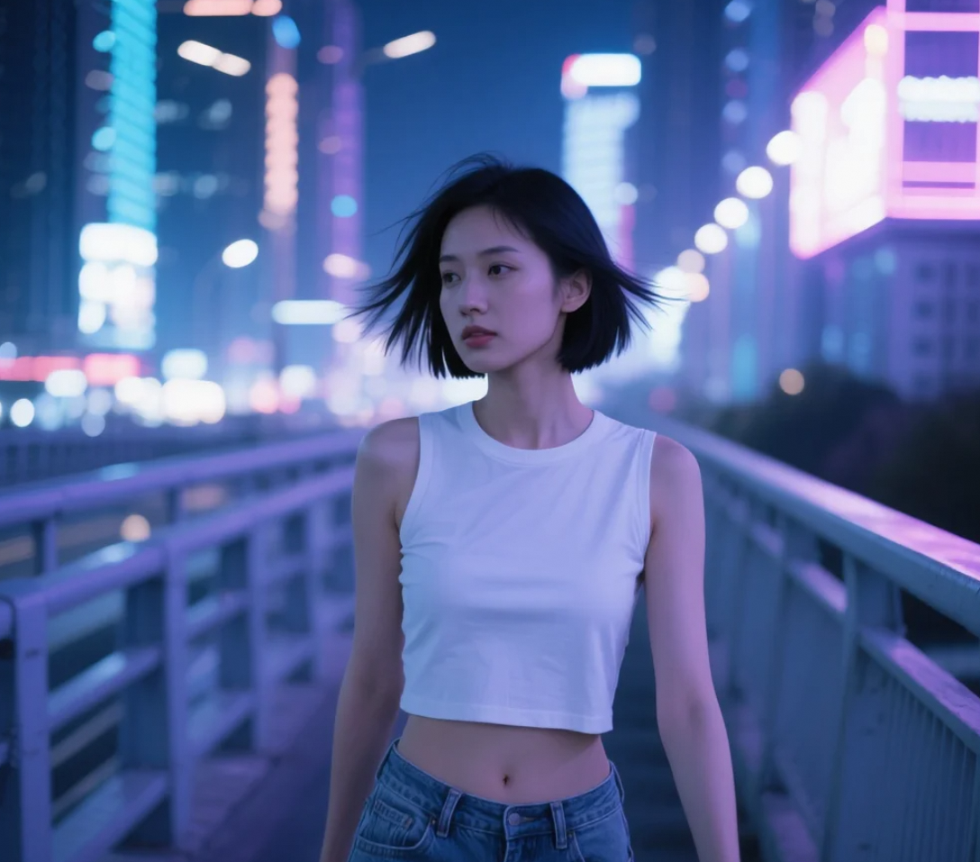 暮色四合，她的短发比星光更耀眼