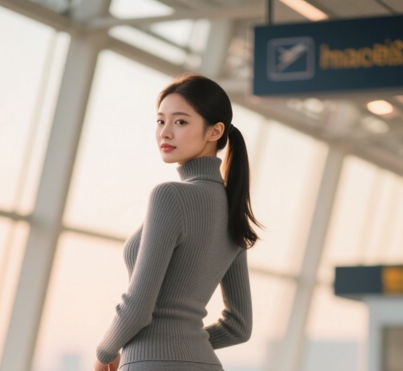 甜美空姐眼波流转，制服诱惑心动不已