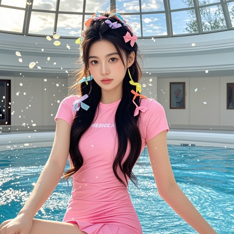 娇俏佳人水中微笑，丰满身材令人心动不已