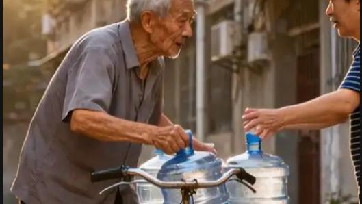 87岁高龄送水人蹒跚背影刷屏：儿子生病无收入，老人靠三轮车撑起生计